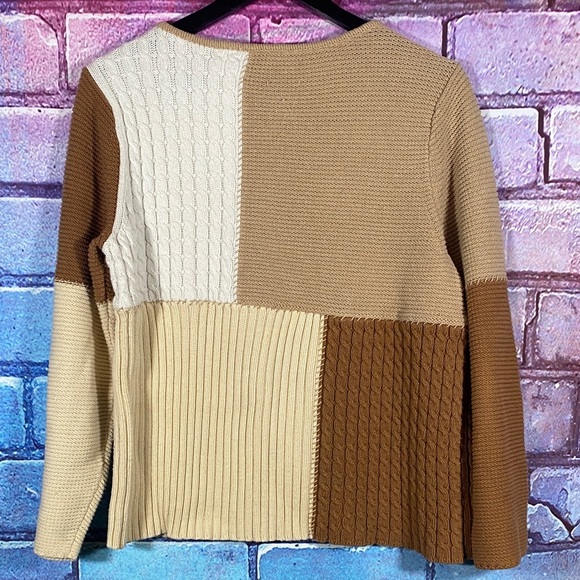 Liz Claiborne Women’s Patchwork Sweater Petite L Colorblock Knit Cotton Pullover - Picture 4 of 7